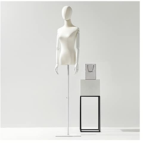 Hölzerne Schaufensterpuppe, Halbmaßstabsschaufensterpuppe, weibliche Kleiderform Schaufensterpuppe Torso Halbkörperschaufensterpuppe mit Holzarmen und -kopf, Schneiderpuppe, höhenverstellbare quadrati