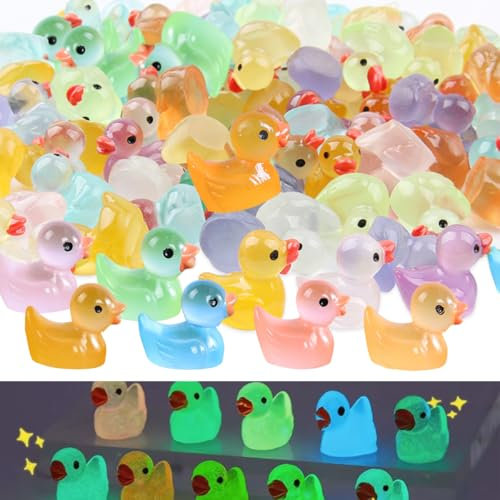 Zamety 120 Pièces Mini Canard en Plastique, Petit Canard a Cacher, 10 Couleurs Mini Canard, Lumineux Canard en Plastique, Canards Miniatures pour Aquarium Paysage Maison de Poupée Noël Décorations