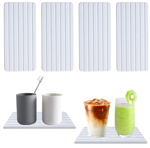 4 Pcs Water Absorbent Diatomite Coasters, Quick Drying Soap Tray, Bathroom Vanity Trays with Grooves, Diatomaceous Earth Soap Holder,Toothbrush Holder Set for Home Kitchen Bathroom (Big White)