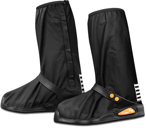 Ctrunit Copriscarpe impermeabili con riflettore, antiscivolo in PVC con cerniera, copertura per stivali antipioggia, riutilizzabili e pieghevoli, per uomini e donne, ghette per pioggia, fango e neve,