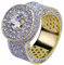 ELMAIN Ringe für Herren Hip-Hop Big Ring mit Zirkongoldplatten-Ring-EIS-Out-Ringgold glitzernden Zirkonia-Hip-Hop-Schmuckringen für Frauen Gold-US-9