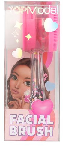 Depesche 12838 TOPModel - Gesichtsbürste Beauty and Me, in Rosa, Herz-Förmig, mit transparentem Griff und Konfetti, inkl. einer Pinsel- und Silikon Seite