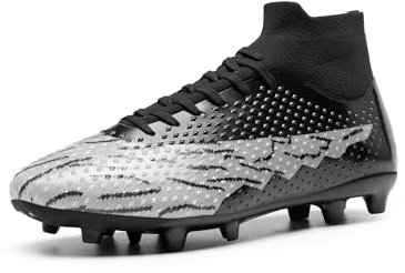 DREAM PAIRS Herren Fußballschuhe High Top Spike Microfaser Cleats TPU-Beschichtung Professionelle Athletics Trainingsschuhe Football Schuhe,Size 43,Schwarz/Hellgrau,SDSS2401M