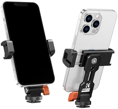 K&F Concept Handyhalterung Stativ, Metall Smartphone Halterung, Handyhalterung für stativ mit 2 Cold Shoe, Handyhalterung Stativ für iPhone 15/14/13,Sumsung,Xiaomi,Xgody,360° drehbare Handyhalterung