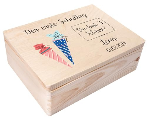 Creative Deco Personalisiert Einschulung Geschenk | Junge/Mädchen Schulanfang Geschenke | Einschulungsgeschenke Erster Schultag | Schultüte Holzkiste Erinnerungsbox