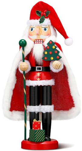 Karenhi Schiaccianoci di Natale in legno, 38 cm, decorazione natalizia tradizionale schiaccianoci, decorazione natalizia per feste di Natale, mensole e tavoli (Babbo Natale)