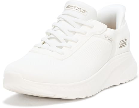 Skechers Women's Bobs Squad Chaos Current Muse Slip-On Sneakers, Off White Textile, 4.5 UK