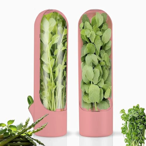 Lot de 2 conservateurs d'herbes fraîches pour réfrigérateur, conteneurs de conservation des herbes aromatiques, vanille, conservez les légumes verts frais pour coriandre, menthe, persil, asperges