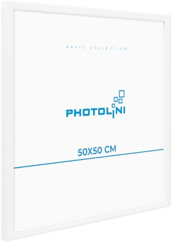 PHOTOLINI Bilderrahmen 50x50 Weiß MDF-Holz Poster-Rahmen, bruchsicheres Acrylglas, zum Aufhängen, extra Zubehör - für Fotos & Poster