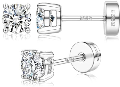 Boucles d’oreilles en Moissanite pour Femmes,Argent Sterling 925,5MM Clous d’oreilles en Or 14K,Couleur D VVS6 Diamant Simulé,Boucles d’oreilles à Dos Plat Ipoallergéniques,Cadeau de Bijoux Argent