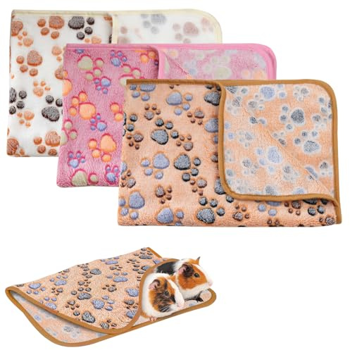 WIYETY 3 Stück Meerschweinchen Fleecedecken, Meerschweinchen Decken mit Süß Muster, Klein Waschbar Hundedecke, Warm Flanell Throw, Flauschige Welpendecke für Hamster Meerschweinchen Kaninchen(40x60cm)