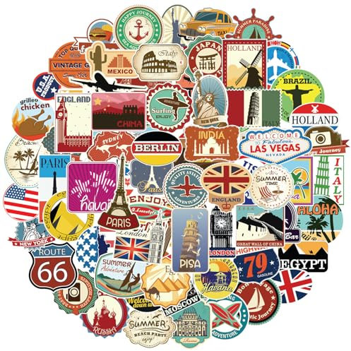 Reise Aufkleber Sticker Set 100 Stücke, Vintage Retro Vinyl Aufkleber für Koffer Laptop Helm Motorrad Skateboard Auto Fahrrad Computer