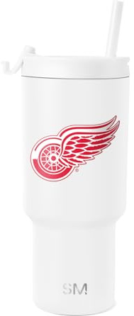 Simple Modern Offiziell lizenzierter NHL Detroit Red Wings Trinkbecher mit Klappdeckel und Strohhalmen, Hockey-Isolierbecher, Edelstahl, Geschenke für Männer und Frauen, Trek-Kollektion, Detroit Red