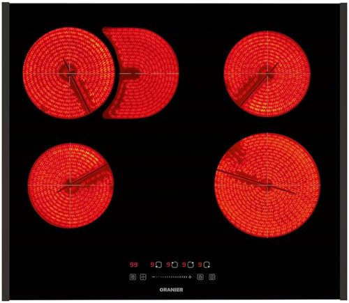 Oranier quadratisches autarkes Glaskeramik-Kochfeld 60 cm mit Bräterzone & Slider Bedienung - ohne Induktion - inkl. schwarzen Kochfeld-Seitenleisten