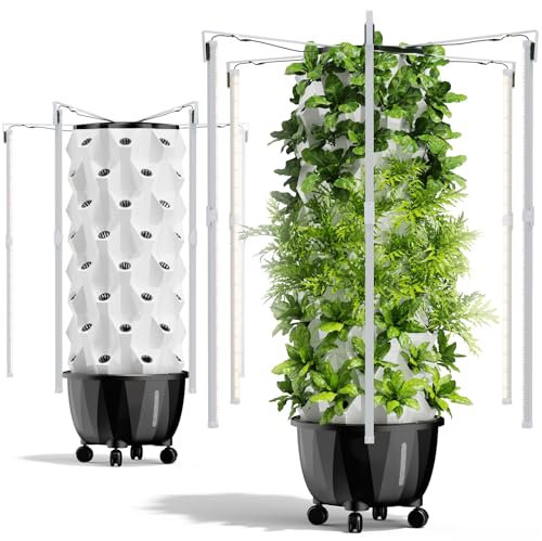 Vertical Hydroponics Tower Smart Garden Planter with LED Grow Light - Aeroponics Growing Kit with Pump, Timer, Net Pots - Indoor Hydroponic System for Home Gardening