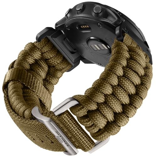 Bandletic 26mm Armband Kompatibel mit Garmin Fenix 6X Pro Armband/Fenix 6X/Fenix 7X/Fenix 7X Pro/Fenix 8 51mm/Fenix 5X/Plus,Quickfit Nylon Paracord Band für Instinct 2X Solar/Fenix 3/HR/Epix Pro 51mm