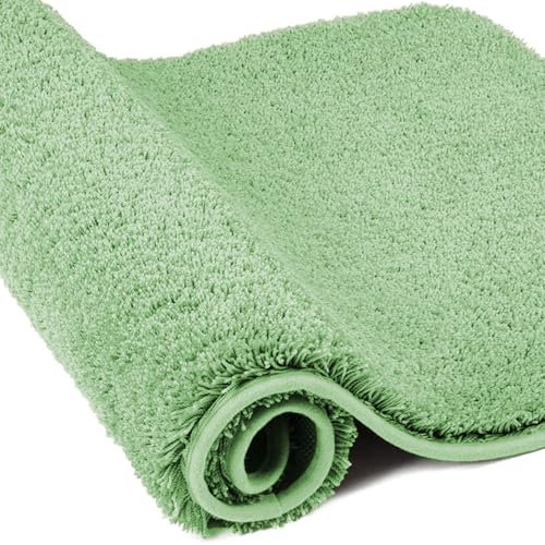 wyewye Mikrofaser-Badematte, Fußmatte, 2 cm, super dicker Badteppich, super saugfähig, Badezimmerteppich, 60 x 120 cm, Hellgrün