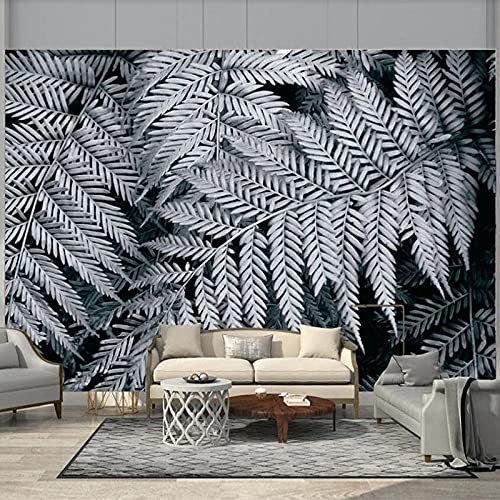 3D Black and White Fern Plant Leaves Wall Mural for Living Room TV Sofa Bedroom Large Size 118 x 83 inches Home Decor Wall Art Nature Theme Wallpaper