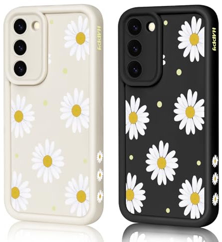 HuyxyTec 2 Stück Handyhülle für Samsung Galaxy S21 FE Hülle Aesthetic Gänseblümchen Blumen mit Muster Matte Case Frauen Mädchen, Weich TPU Schutzhülle Stoßfest Bumper Case für Galaxy S21 FE, 02