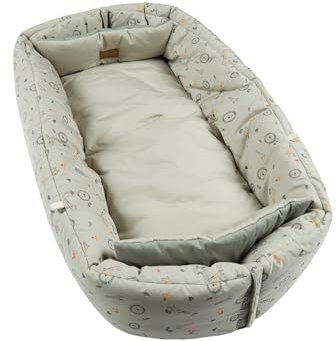 Sterntaler Babynest Giraffe & Löwe – Weiches Kuschelnest aus Baumwoll-Mischgewebe – Beidseitig nutzbar & wandelbar zur Krabbeldecke – Mit Schlaufen für Spielzeug – Baby und Kleinkind Spielzeug, Ocker