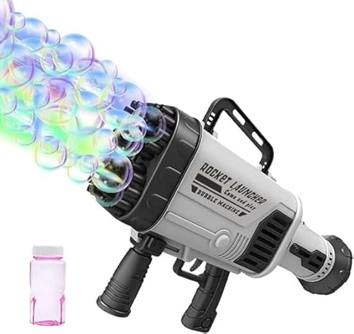 Pistola spara bolle di sapone a 69 fori con luci a LED, Macchina Automatica per Bambini, Soffiatore Portatile con Luci | BUBBLEPUFF