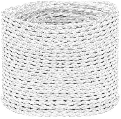 LEDSone 3 Core 10 Meters / 32.8FT White Braided Cable, 3 Core Electrical Cable, Vintage Flex Twisted Fabric Electrical Wire for DIY Lamps Industrial Pendant Lights Lighting Appliances - White