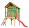 AXI Spielhaus Laura mit rote Rutsche | Stelzenhaus in Braun & Grün aus FSC Holz für Kinder | Spielturm mit Wellenrutsche für den Garten-
