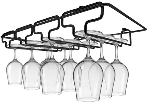 Portacalici Sottomensola [SALVASPAZIO, STRUTTURA RESISTENTE] Portabicchieri Sospeso, Ferro Cromato, per Cucina/Bar, Facile da Installare, Elegante, Resistente e Antiruggine | 4 BINARI - NERO
