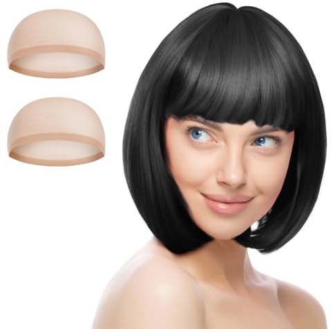 AUYAO Kurze Bob Perücke, 3/4Pcs Bunte Neon-Bob-Perücke, Pony-Perücke Perücken Haarteile Cosplay für Nachtclub Tanzen Karneval Fasching Motto Party, Halloween Dekorationen