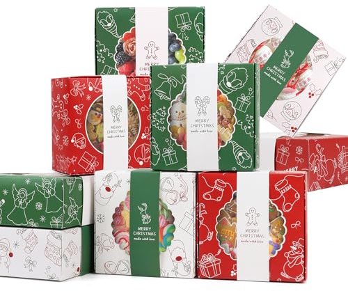 LOMIMOS 6 Stück Keksschachtel Weihnachten,Kekse Verpackung Weinachten Box mit 6 Aufklebern mit Sichtfenster für Backen Kekse Schokolade Süßigkeiten