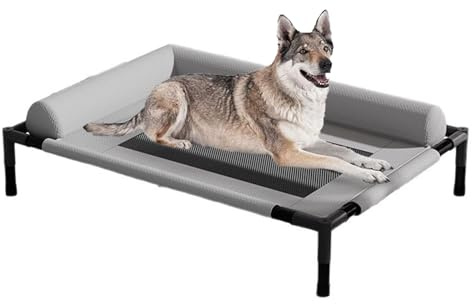 Feldbett for Haustiere – Erhöhtes Hundebett, Sonnenbett for Hunde | Hängemattenbett for Haustiere, rutschfeste Füße, abnehmbar, atmungsaktiv, for den Innen- und Außenbereich sowie for Camping(Grau,83*