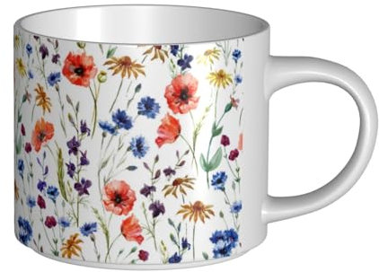 YWSOTRE Papavero selvatico, crisantemo, margherite, Tazza in ceramica di grande capacità, tazza da tè, tazza da caffè 450 ml