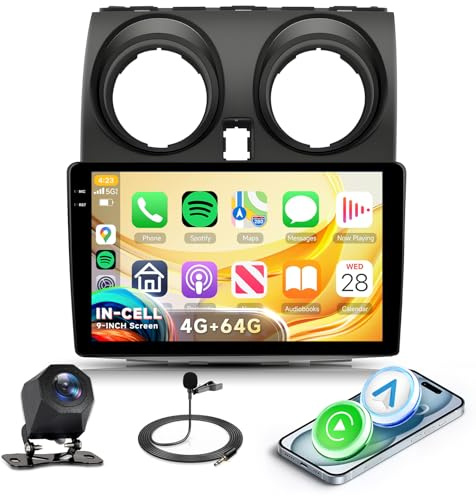 Rimoody 4+64G Wireless Carplay Radio de Coche para Nissan Qashqai J10 2006-2016 9 Pulgadas IN-Cell Android Radio con Android Auto Navegación GPS Mirror Link Bluetooth WiFi FM/RDS/EQ/SWC Cámara Trasera