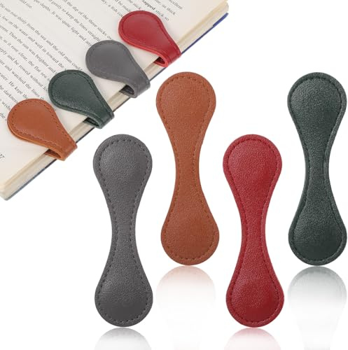 4 Stück Magnetisches Lesezeichen Leder,Magnet Lesezeichen Magnetische Lesezeichens Personalisiert Retro Mit Gummiband Vintage Buch Lesezeichens Buch Zubehör für Bücherwurm Leseratten