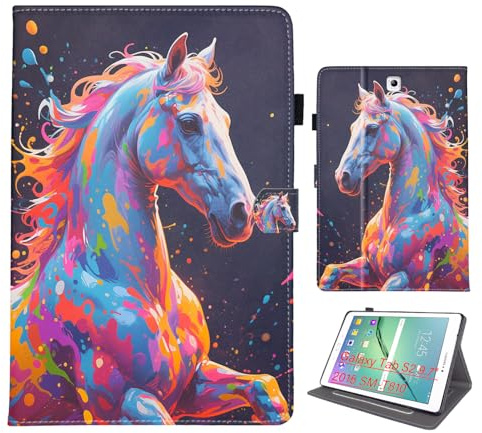 Bemoloon PU Tablet Funda para Samsung Galaxy Tab S2 9.7 2015 SM-T810/T813 - Colores Vibrantes & Diseños Elegantes, Protección, Activación/Reposo Automático, Caballo de Colores