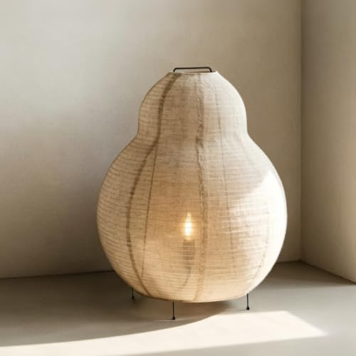 METHEDEECO Leinen Stehlampe mit Stecker, Natur, 57 cm | Bodenlampe mit Stoffschirm, Japanische Minimalistisches Ambientelampe, für Wohnzimmer Schlafzimmer Ecke, 252 cm Kabel