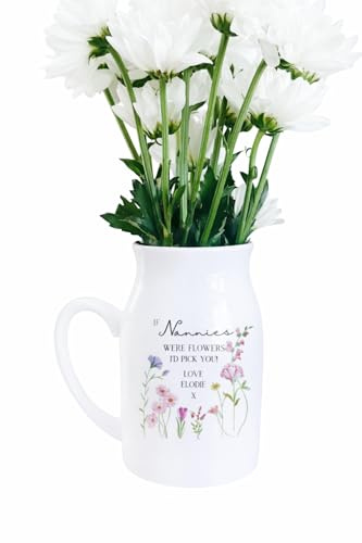 Personalised Mothers Day Flower Jug, If Nannies Were Flowers, Floral Nanny Gifts, Keepsake for Mum, Nan, Grandma, Nana, Auntie - 12.5cm High