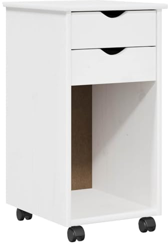 vidaXL Rollschrank Weiß 34 x 39 x 65,5 cm Massives Kiefernholz, Schreibtisch, rechteckig und minimalistisch, viel Stauraum, mit Rollen, MDF-Möbel für Dein Zuhause
