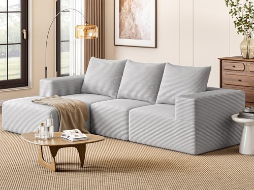 YITAHOME Ecksofa L-Form, Boneless Sofa mit Schlaffunktion, Modular Cord | 3 Sitzer, Couch mit Ottomane, Modulares Ecksofa mit 8 Layouts, Boneless Cloud-Komfort, Cordstoff, 3 Kissen & Seitentasche