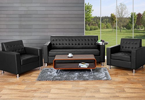Mendler 3-1-1 Sofagarnitur Kunda, Couch Loungesofa Kunstleder, Metall-Füße - schwarz