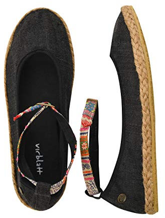 virblatt - Espandrillos Damen | 100% Hanf | Ballerinas Damen Sommerschuhe Damen Hippie Kleidung Damen Hippie Schuhe - Flanieren 36 schwarz