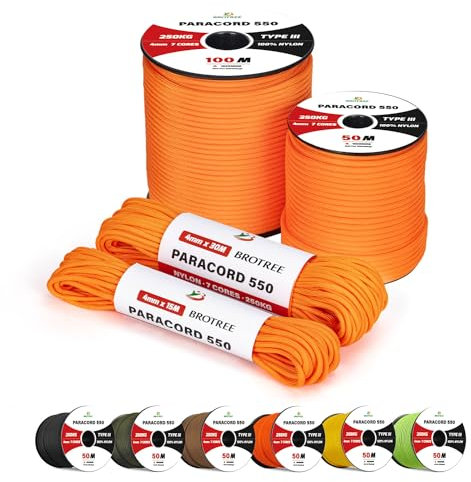Brotree 4mm Paracord 550 30M 100% Nylon Rope 7 Strands Type III Parachute Cord for Outdoor and DIY - 250kg Breaking Load (Orange)