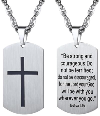 PROSTEEL Cross Necklace for Men, Lord's Prayer Dog Tag Pendant with Adjustable Chain 22-24 Inches 316L Stainless Steel Bible Verse Christian Gifts for Men (with Gift Box)