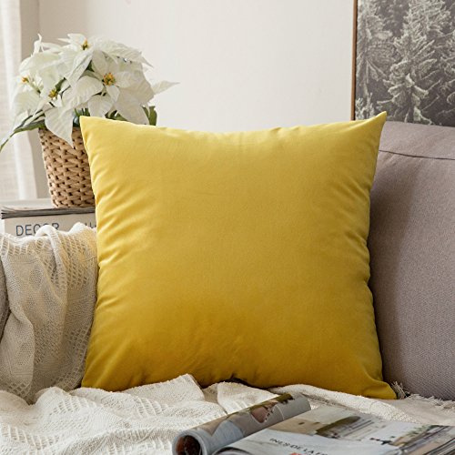 MIULEE Velvet Soft Decorative Square Throw Pillow Case Cushion Cover Luxury Pillowcase for Livingroom Sofa Bedroom with Invisible Zipper 50cm x 50cm,20x20 Inches 1 Pack Lemon Yellow