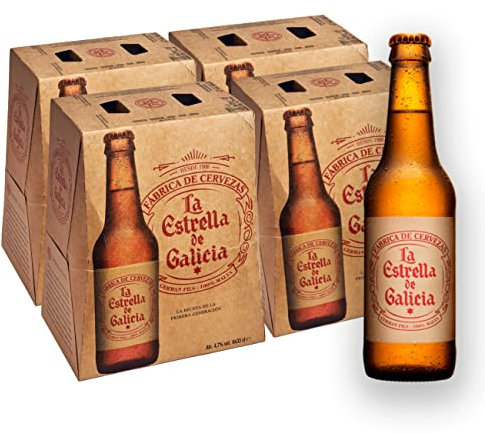 La Estrella de Galicia - Cerveza Lager Premium, Pack de 24 Botellines de 33 cl, Sabor Dulce y Amargo, Muy Equilibrada, 4,7% Volumen de Alcohol
