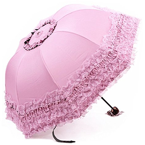 Maibar Lace Umbrella UV Parasol Folding Weeding Umbrellas Parasols Waterproof 8 Ribs for Lady Women Umbrella in Summer (Z-Pink)