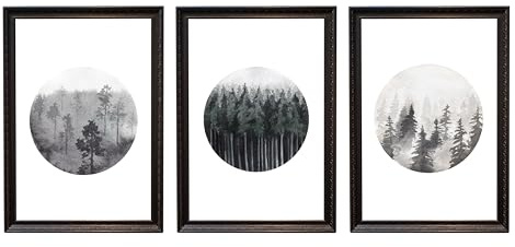 Din A4 Kunstdruck ungerahmt 3-teilig Wald Wälder Tannen Himmel Romantik Natur Aquarell Wasserfarbe Geschenk Druck Poster Deko Bild