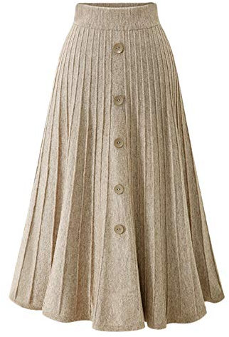 Youhan Damen High Waist A-Linie Plissee Strickrock, khaki, XX-Large