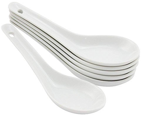 Kens Holm Cucharas chinas sopa blanca de porcelana juego de seis cucharas para ir con cuencos orientales de tamaño estándar Len (6)