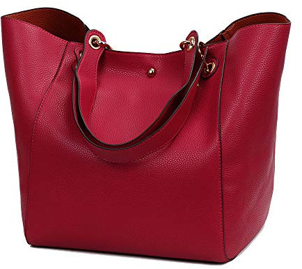 Coolives 2 in 1 Borsa a spalla da Donna in Pelle PU Borsa Tote Borsa Bauletto Borsa Hobo Borse a mano Vintage Borsetta Secchiello Shopping Elegant Rosso